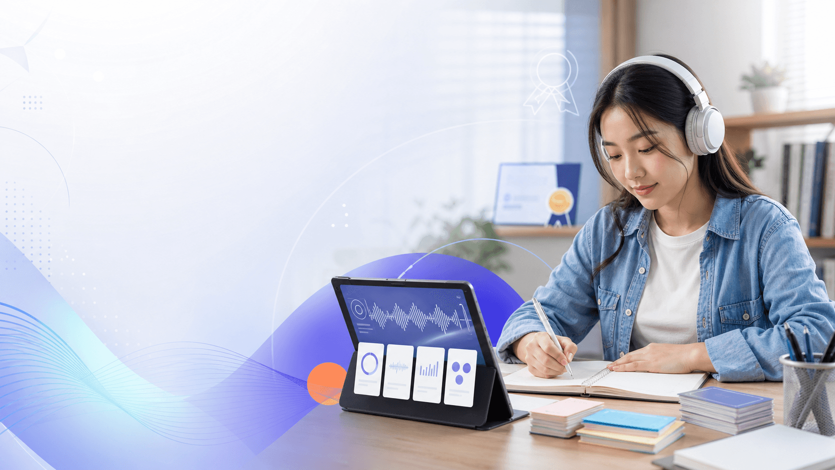 Học viên luyện thi tiếng Anh IELTS TOEIC với tài liệu và đề mô phỏng